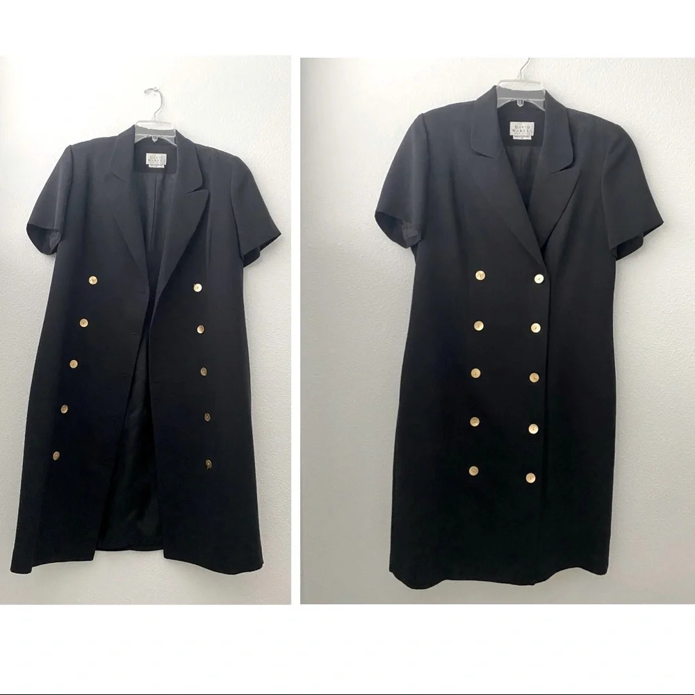 040. Long Black Short Sleeve Blazer Dress with Gold Buttons